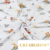 Tissu Coton Motif Animaux Et Avions En Papier