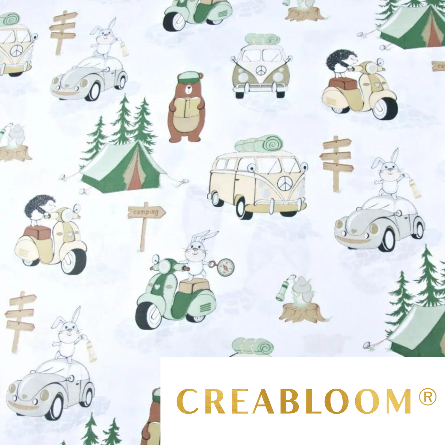 Tissu Coton Motif Animaux Camping