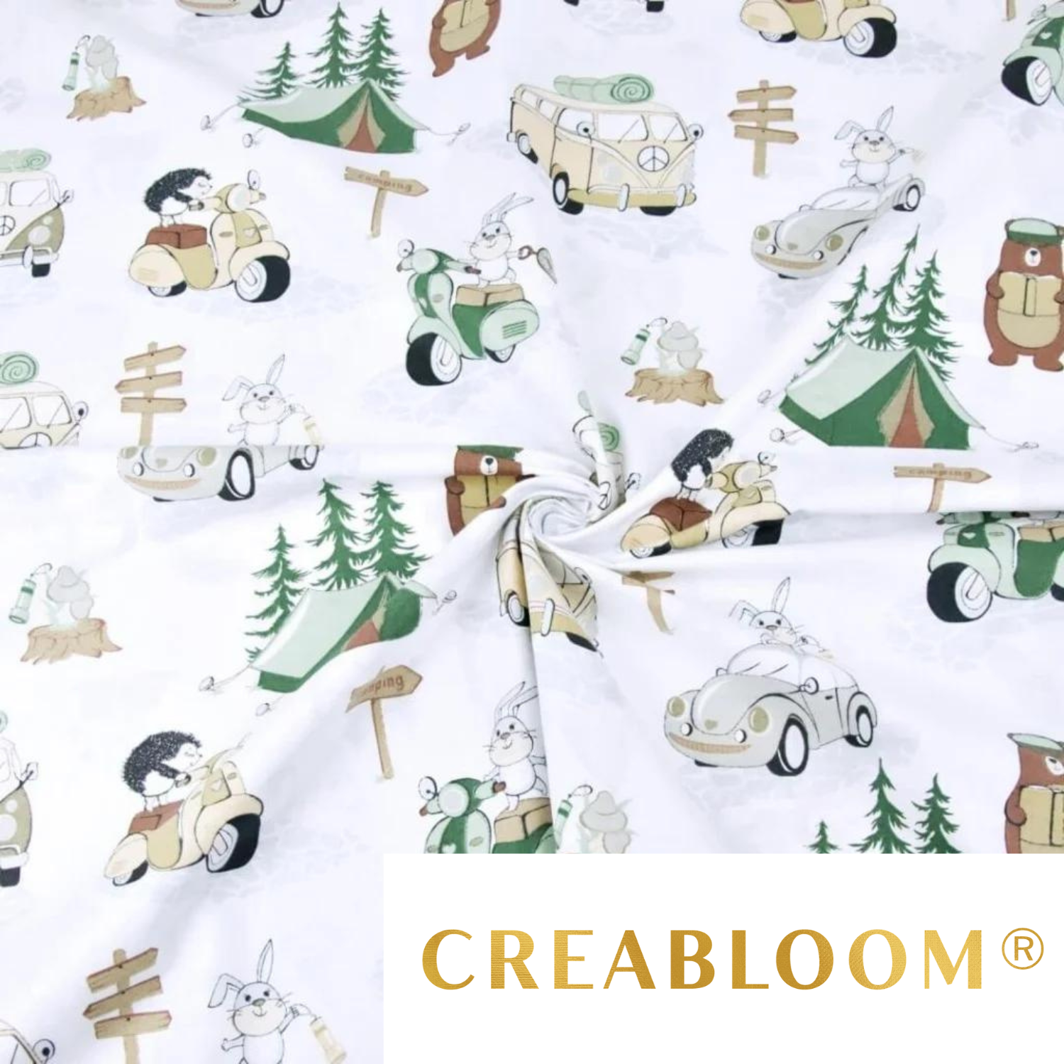 Tissu Coton Motif Animaux Camping