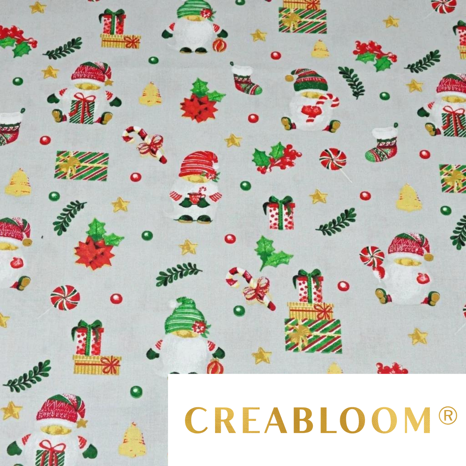 Tissu Coton Motif Noël Fond Gris