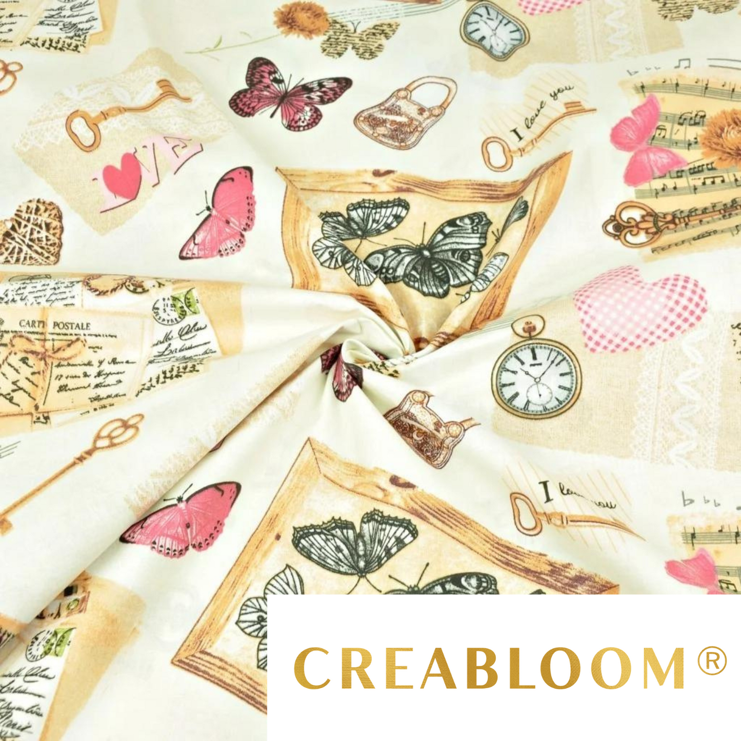Tissu Coton Motif Vintage Papillons