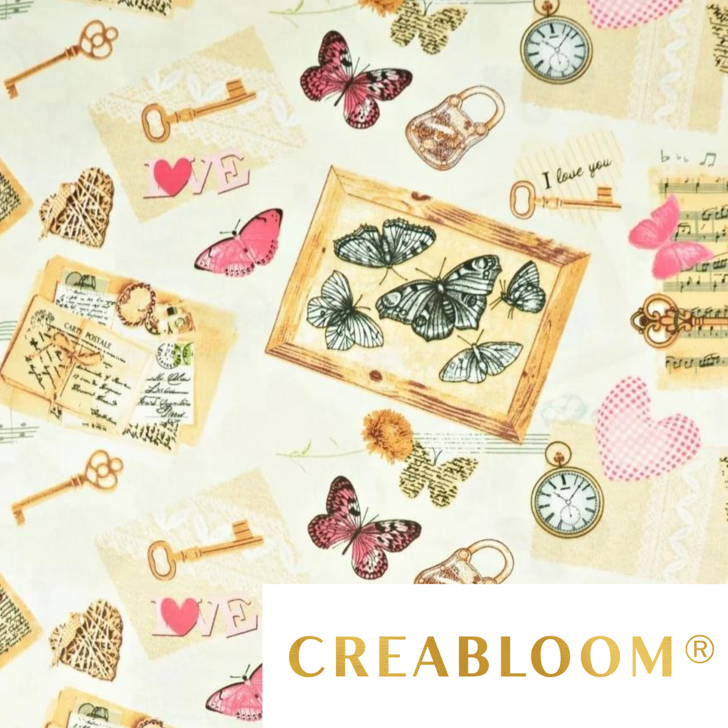 Tissu Coton Motif Vintage Papillons