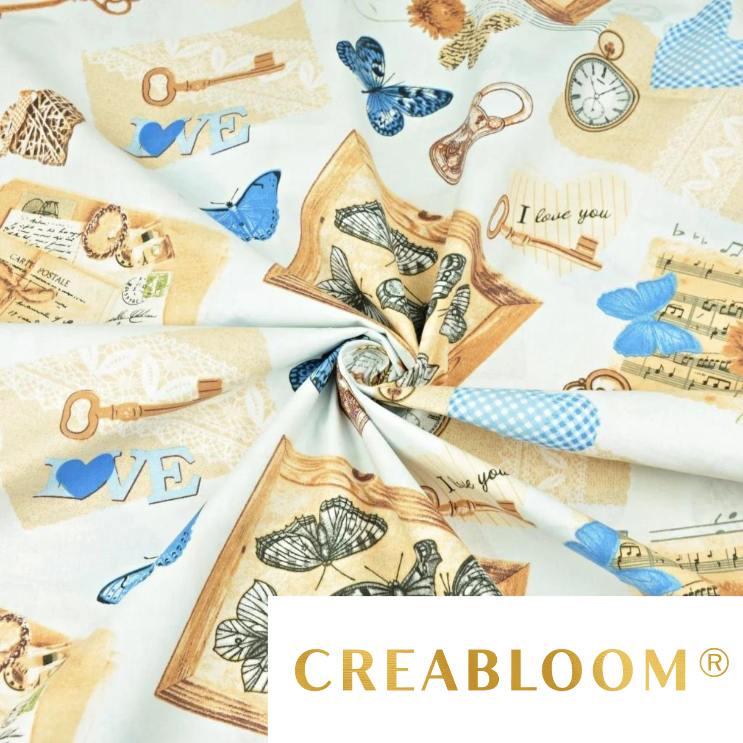 Tissu Coton Motif Vintage Papillons
