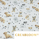 Tissu Coton Motif Chiens Fond Blanc