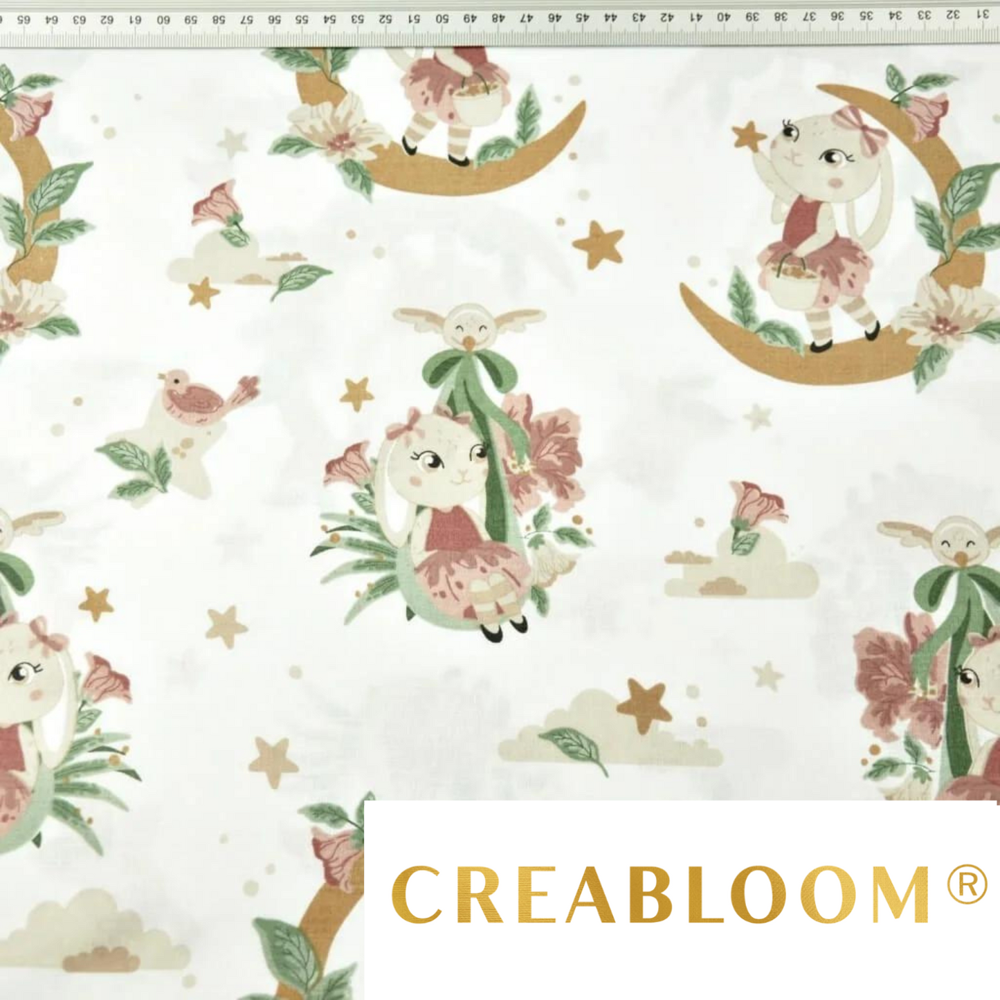 Tissu Coton Motif Lapin Sur La Lune