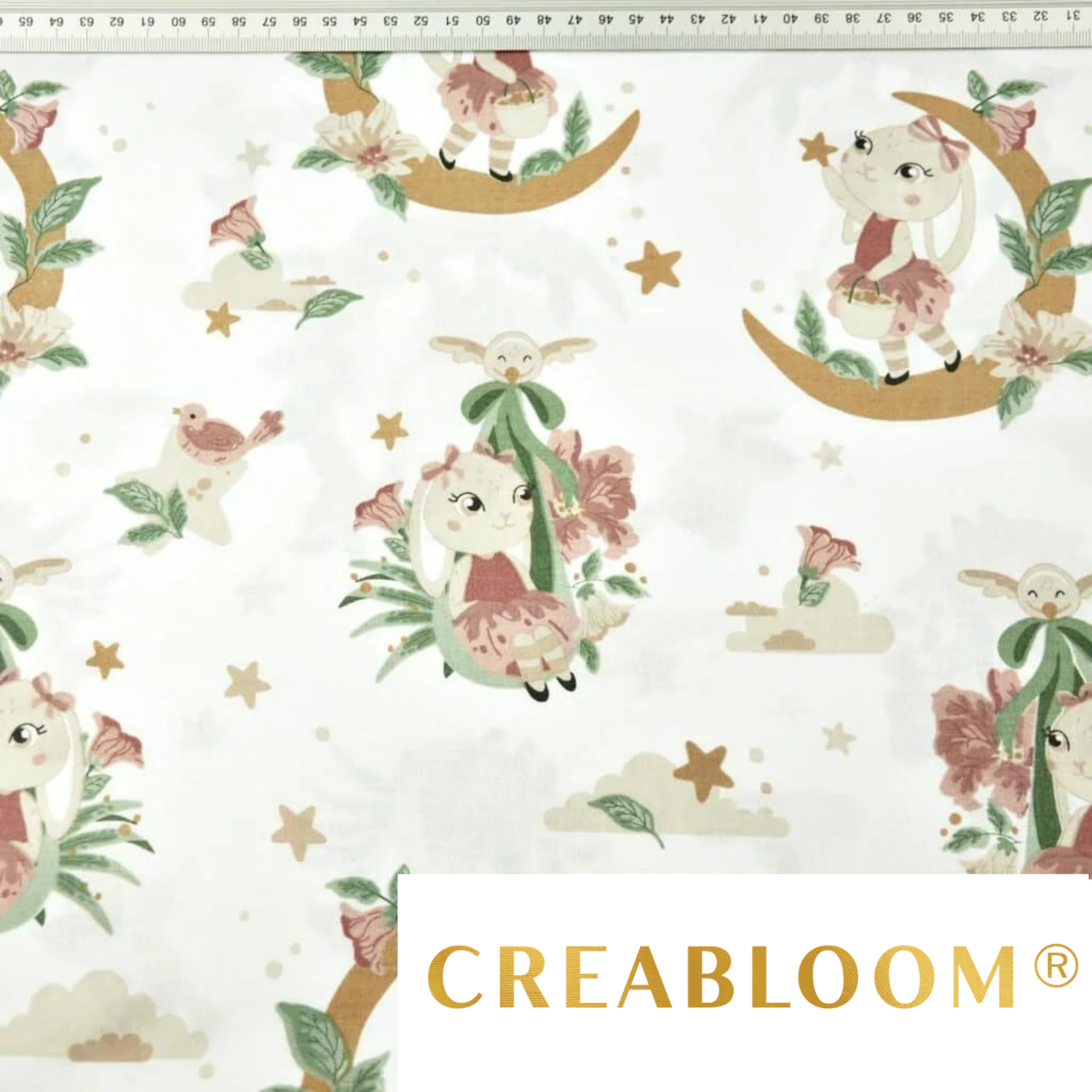 Tissu Coton Motif Lapin Sur La Lune