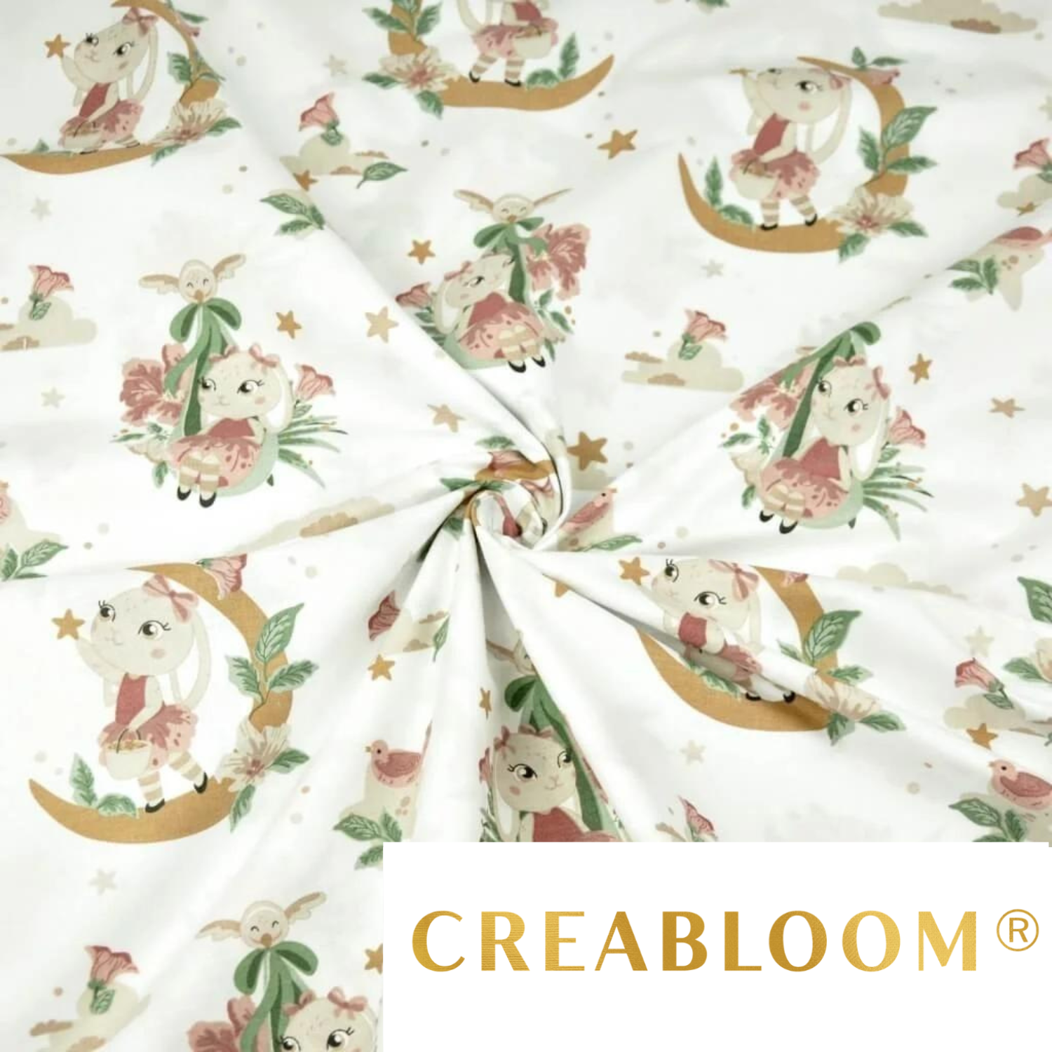 Tissu Coton Motif Lapin Sur La Lune