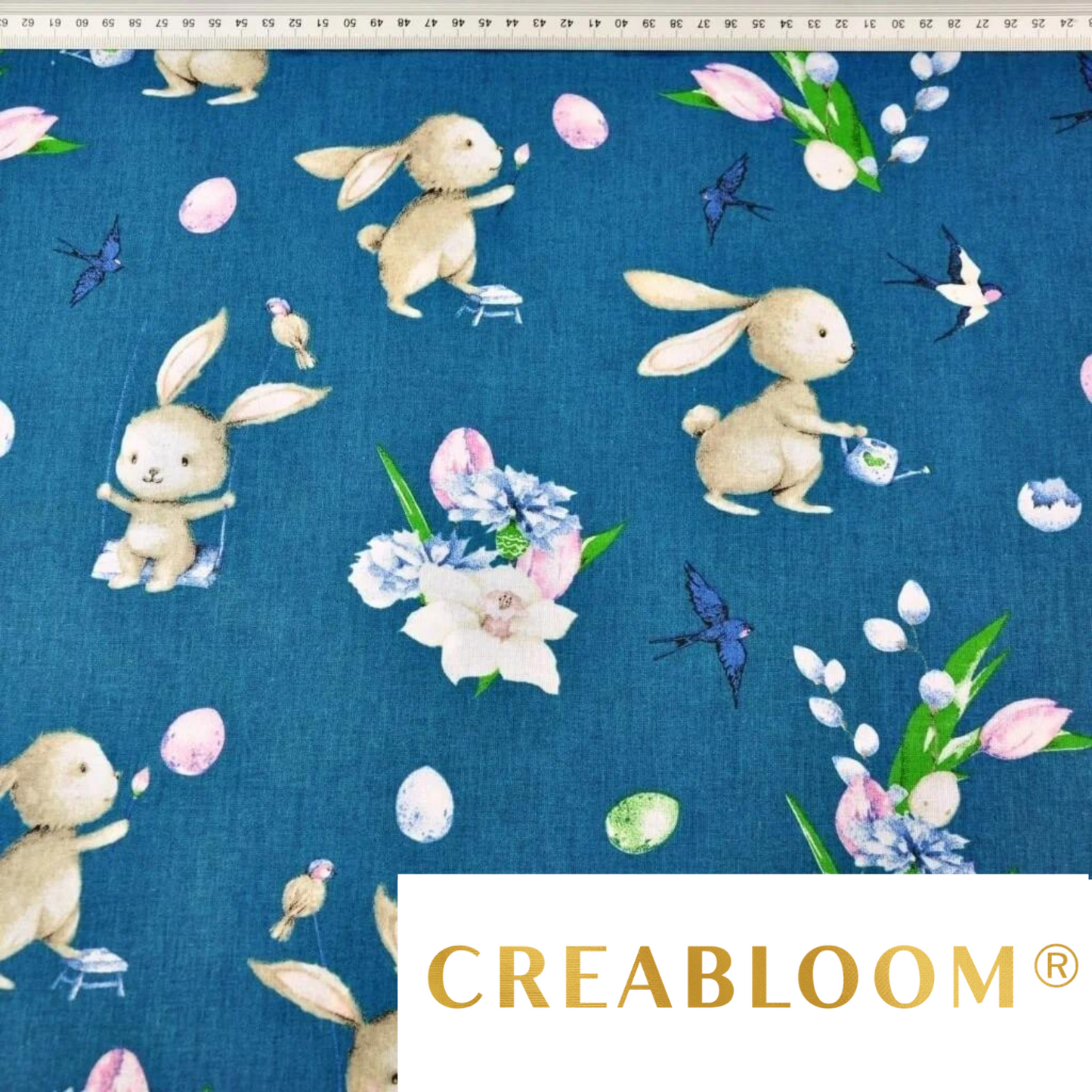 Tissu Coton Motif Lapins - Bleu