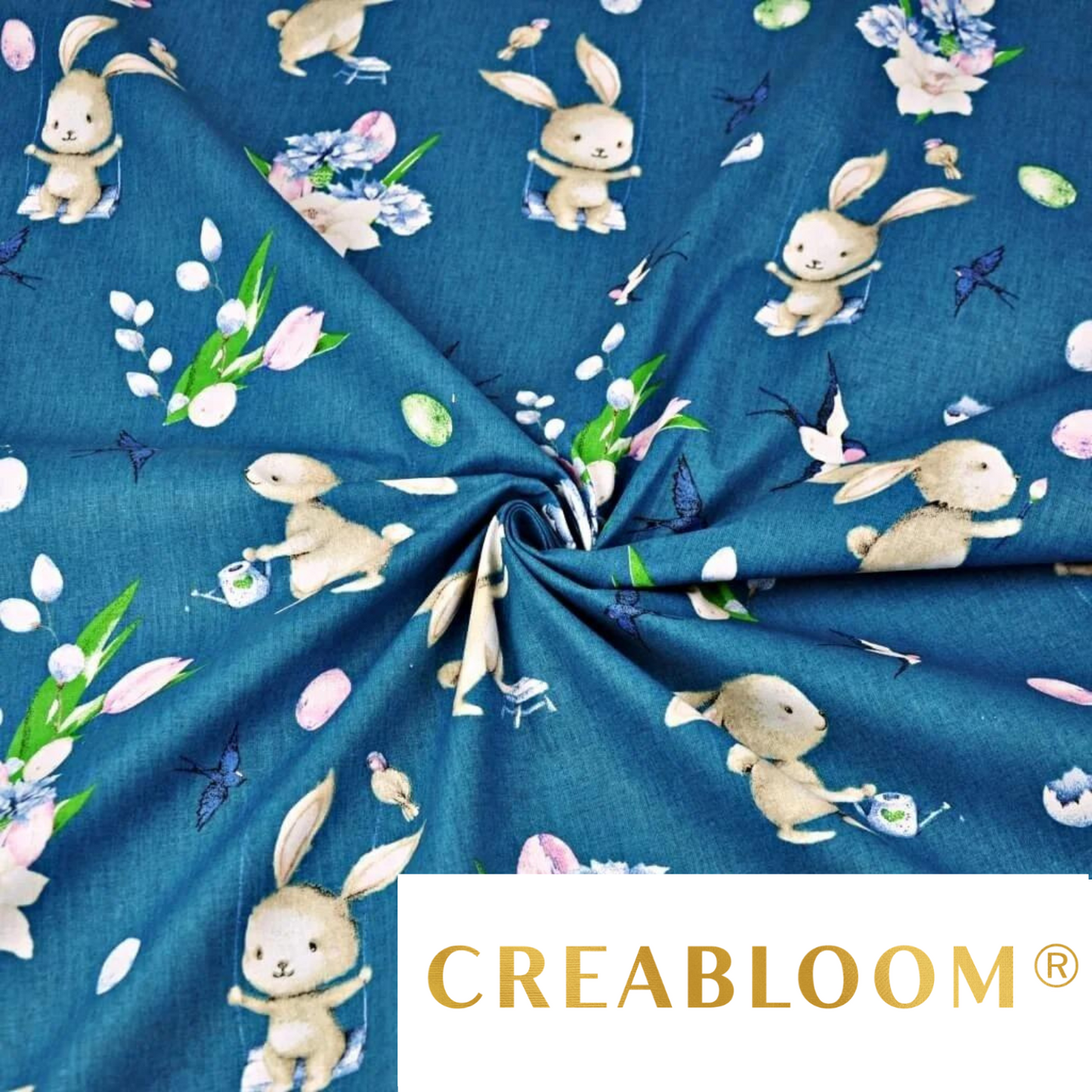 Tissu Coton Motif Lapins - Bleu