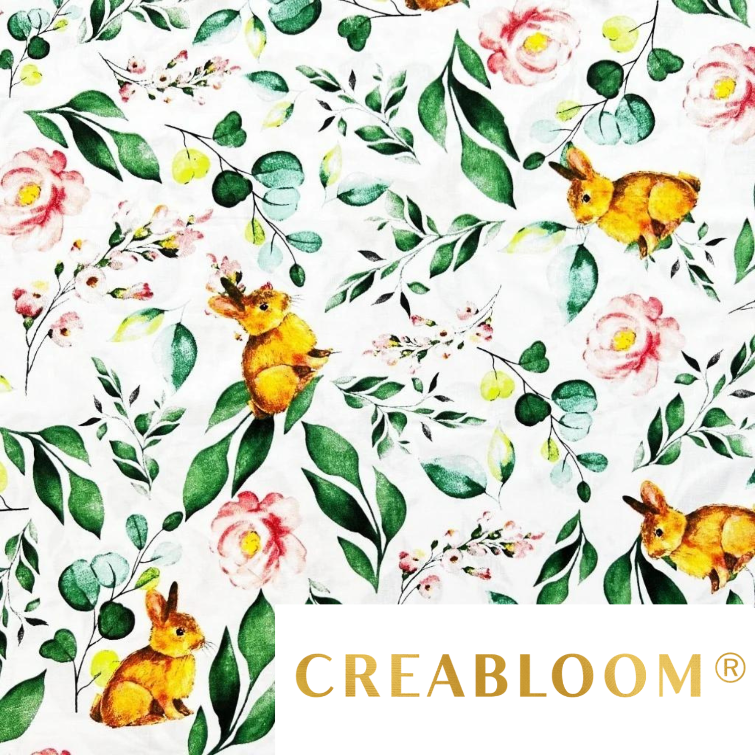 Tissu Coton Imprimé Fleurs Et Lapins