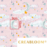 Tissu Coton Motif Nuages Et Lunes - Fond Rose