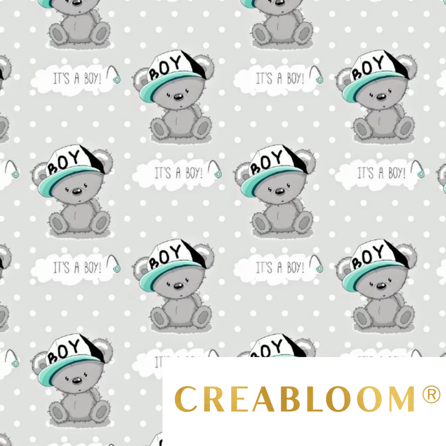 Tissu Coton Motif Oursons - Fond Gris