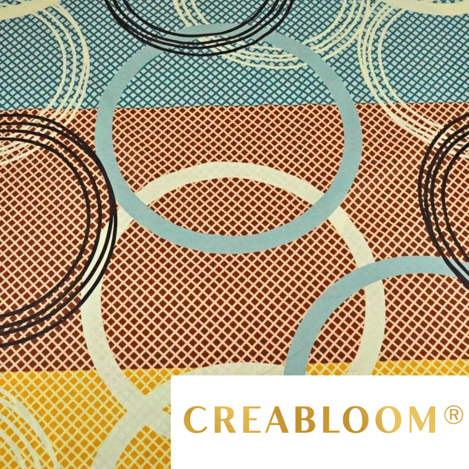 Tissu Coton Imprimé Bleu Marron Et Jaune