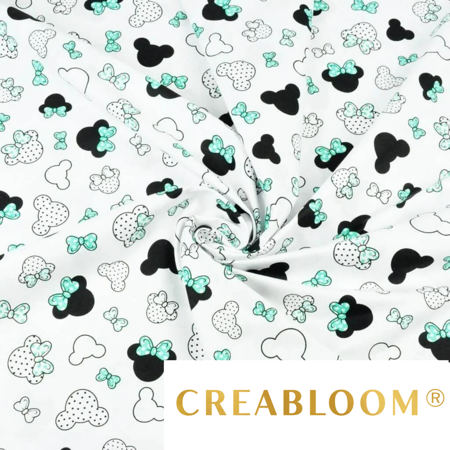 Tissu Coton Motif Souris - Couleur Menthe