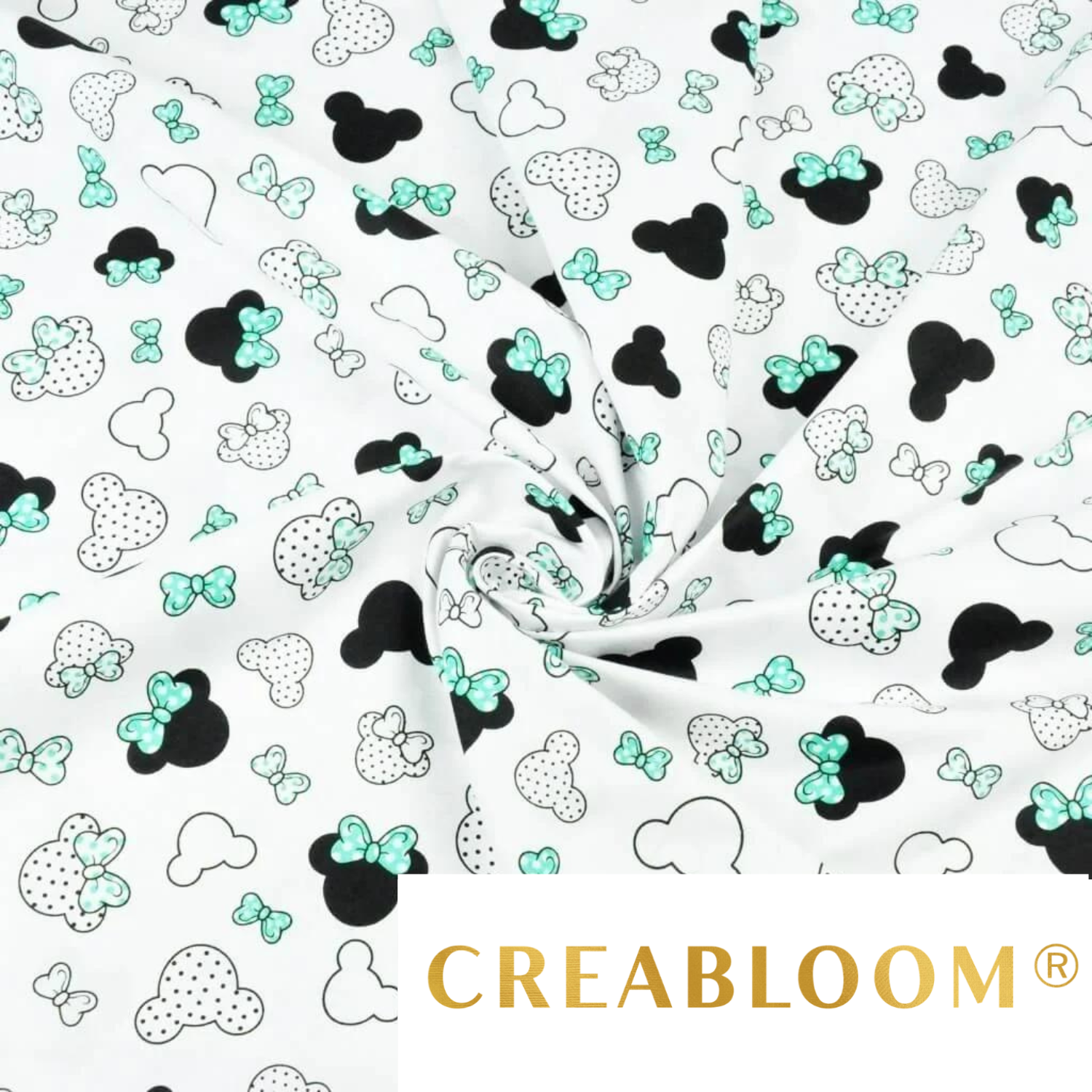 Tissu Coton Motif Souris - Couleur Menthe