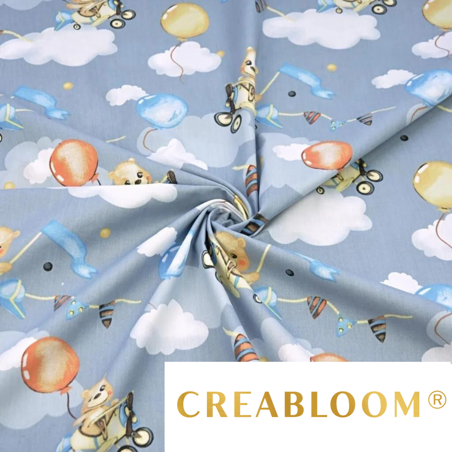 Tissu Coton Motif Oursons Et Avions