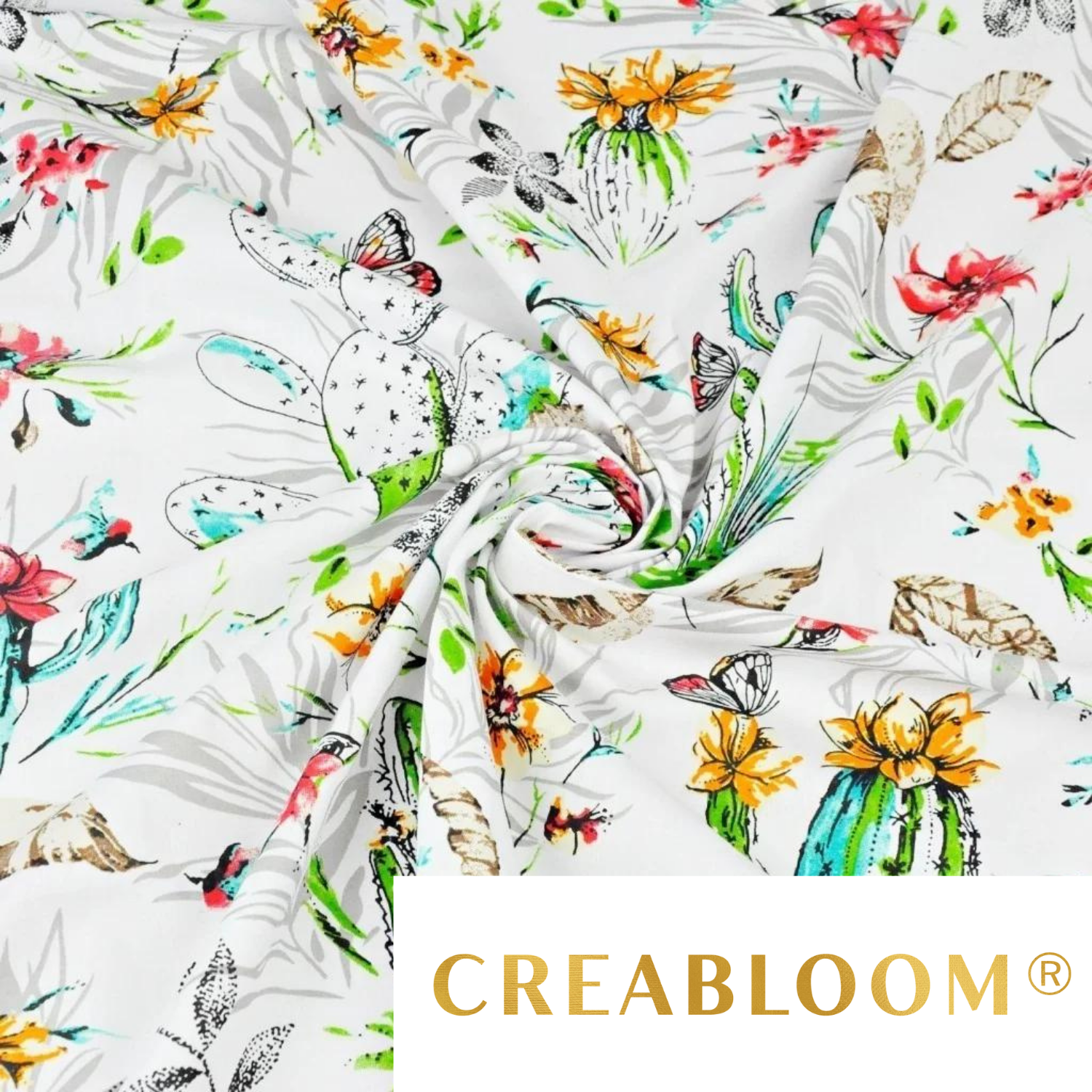 Tissu Coton Motif Fleurs Et Cactus