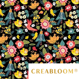 Tissu Coton Motif Oiseaux Et Fleurs