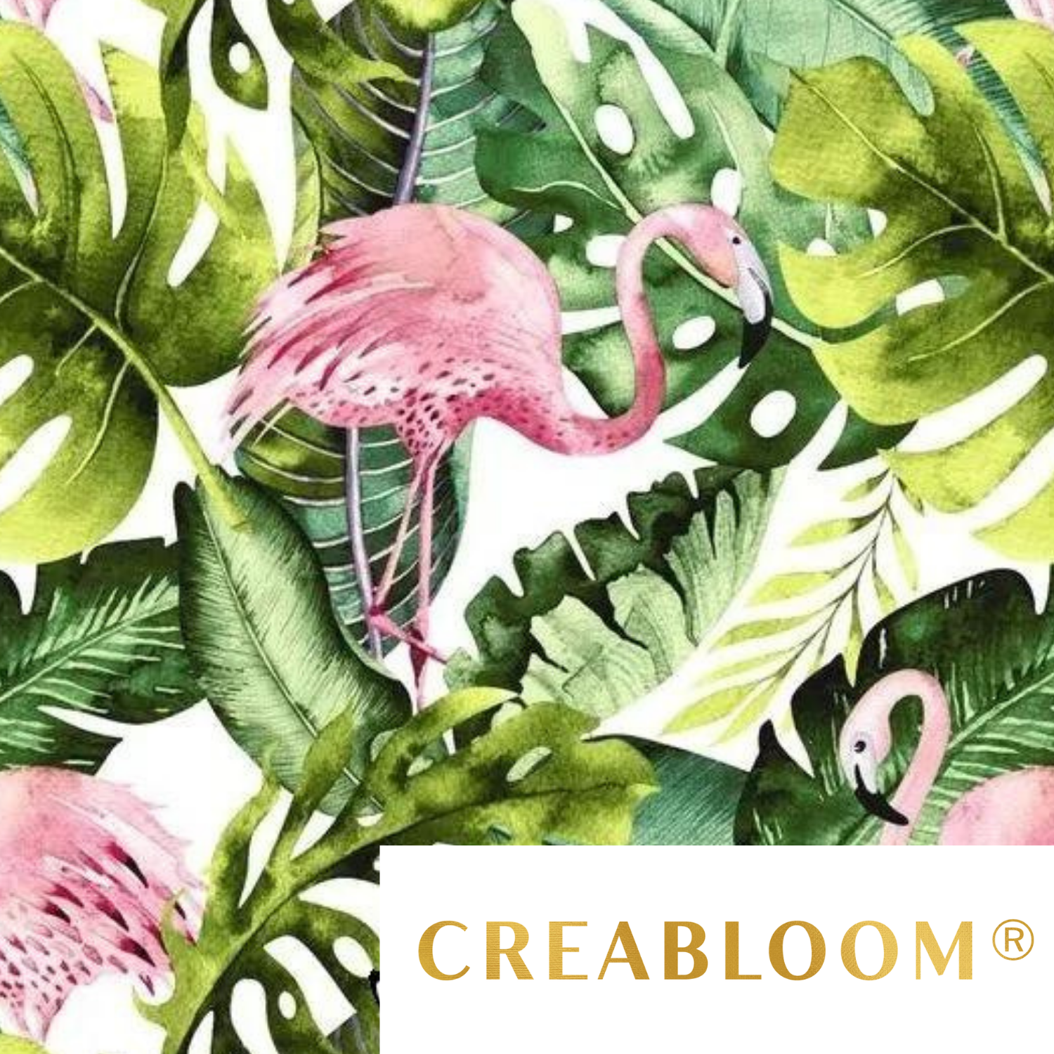 Tissu Coton Motif Flamant Rose Et Plantes