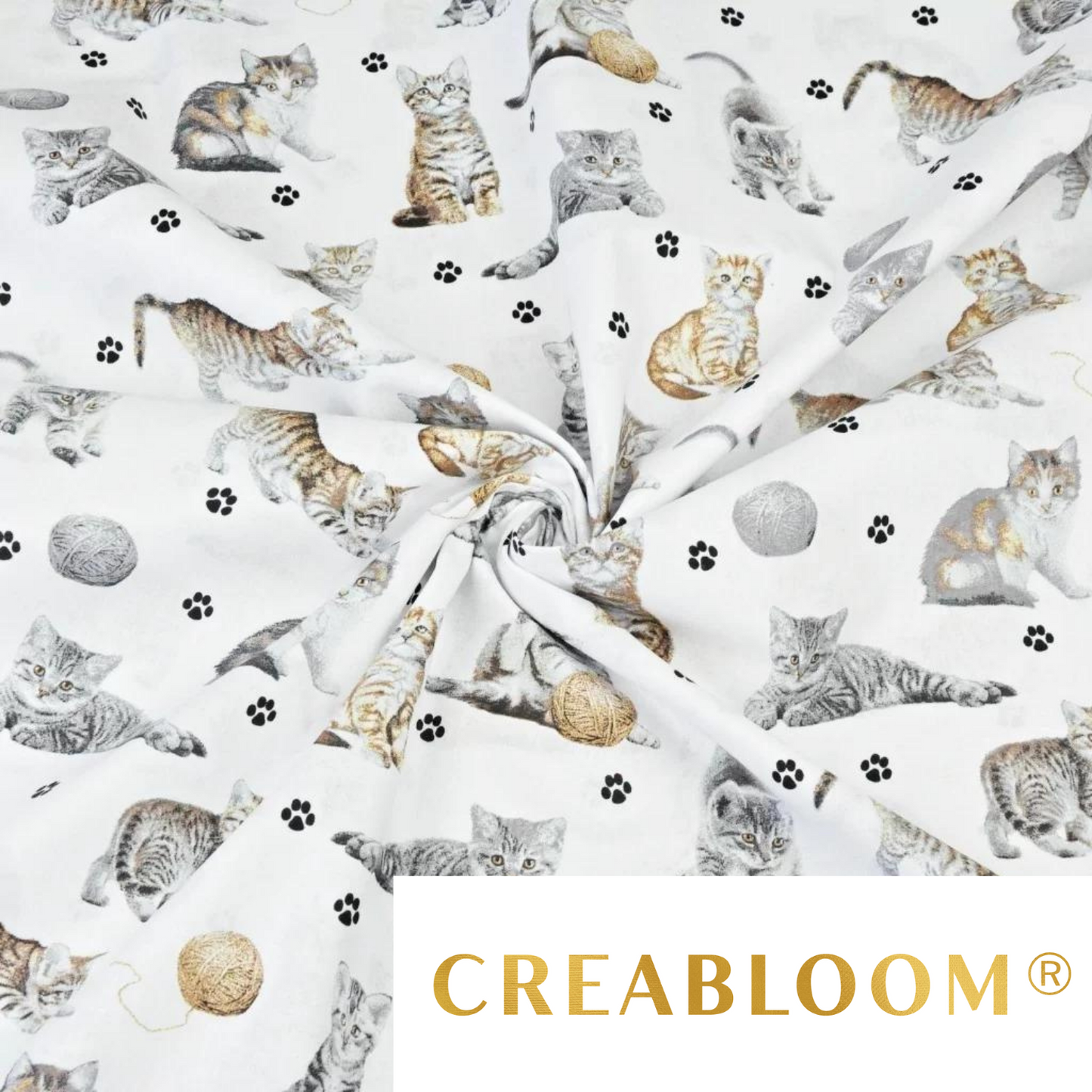 Tissu Coton Motif Chats Fond Blanc