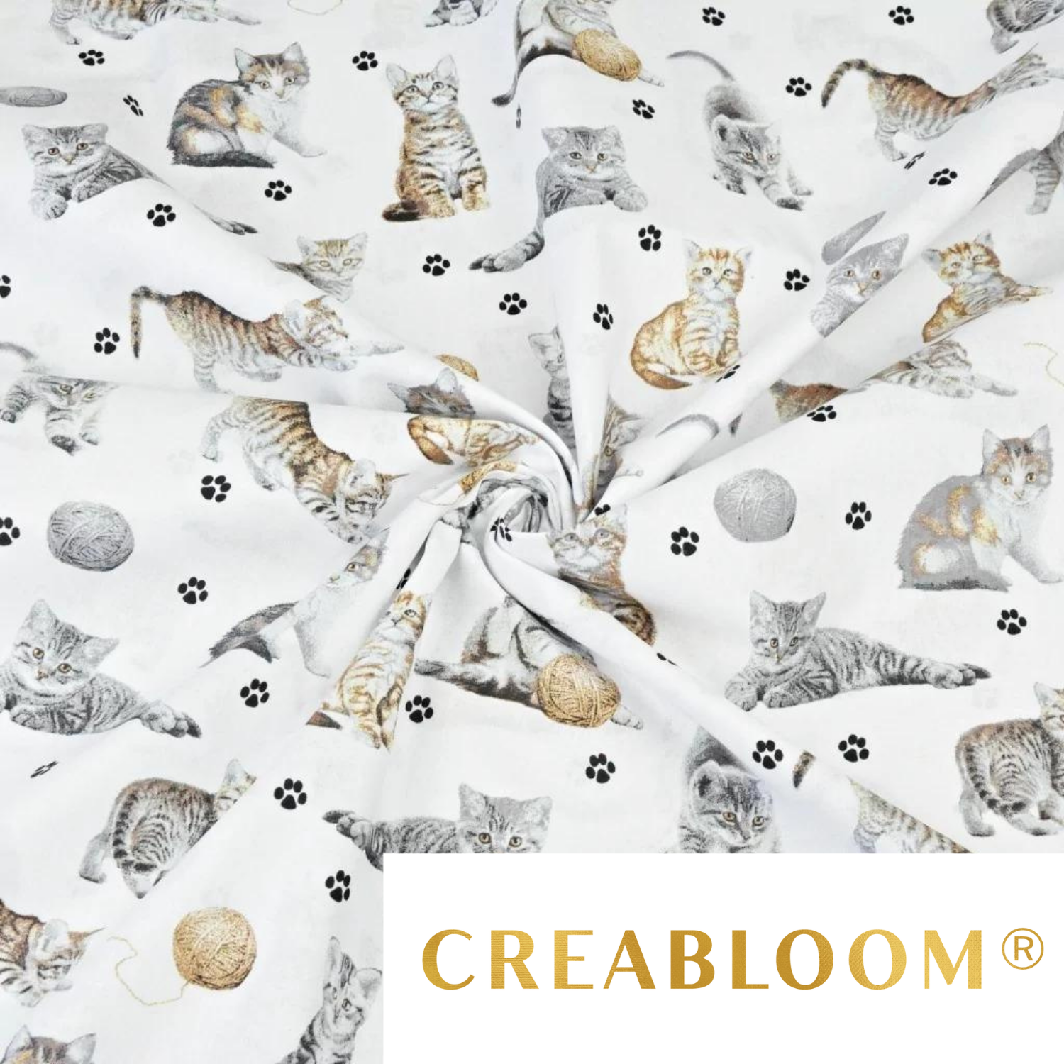 Tissu Coton Motif Chats Fond Blanc