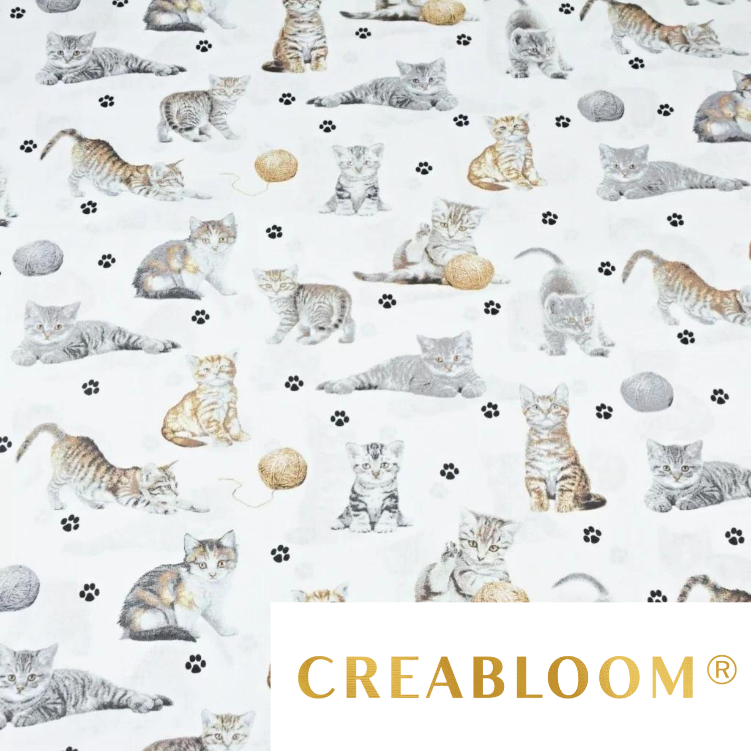 Tissu Coton Motif Chats Fond Blanc