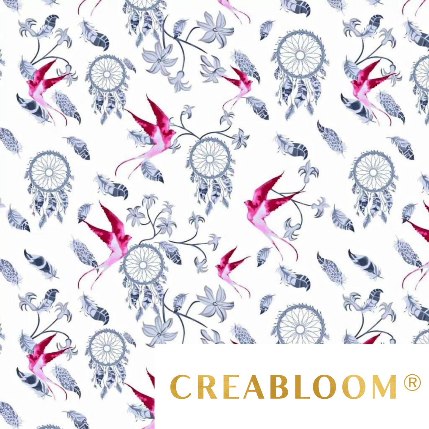 Tissu Coton Motif Attrape Rêves Et Oiseaux