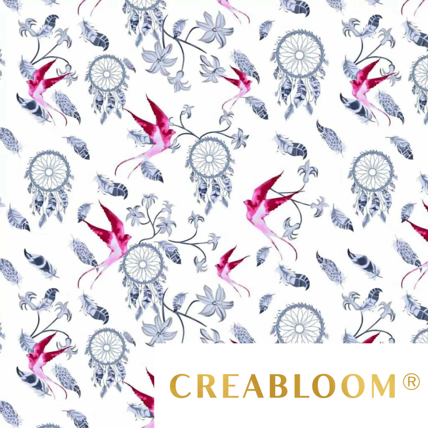Tissu Coton Motif Attrape Rêves Et Oiseaux