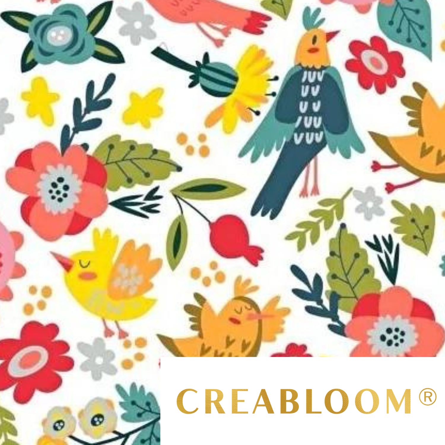 Tissu Coton Motif Oiseaux Et Fleurs