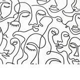 Tissu Coton Motif Visages Minimalistes - Blanc