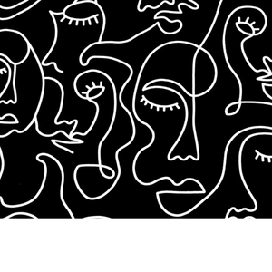 Tissu Coton Motif Visages Minimalistes - Noir