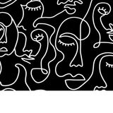 Tissu Coton Motif Visages Minimalistes - Noir