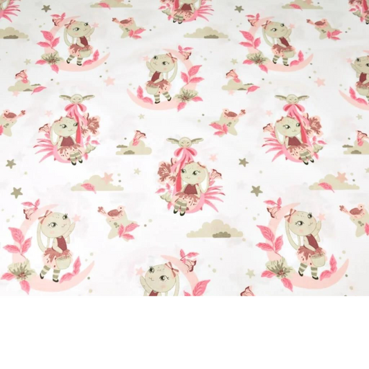 Tissu Coton Motif Lapin Sur La Lune