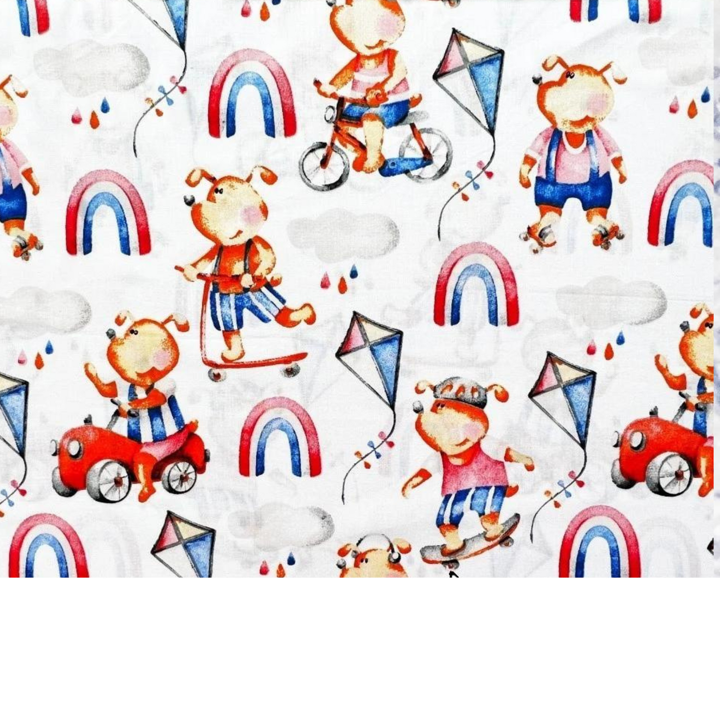Tissu Coton Motif Chiens Et Arc-En-Ciel
