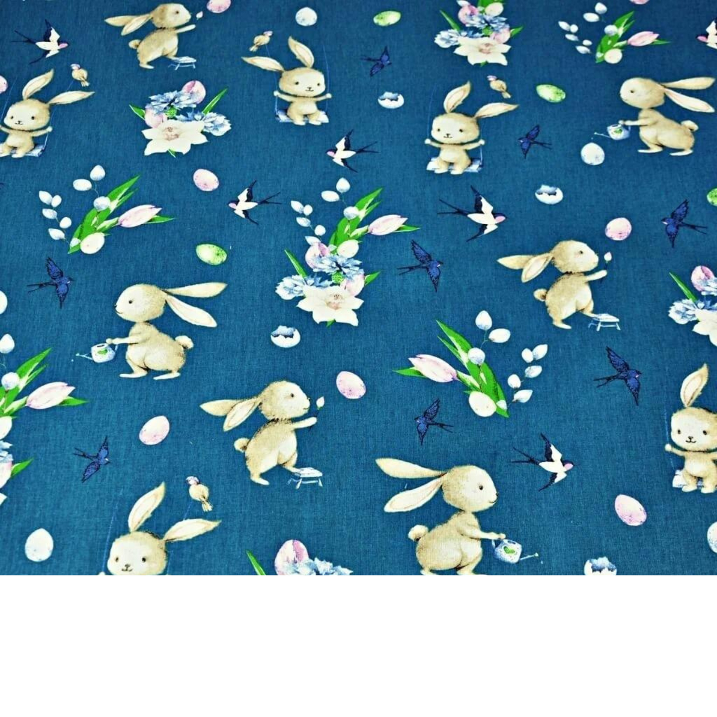 Tissu Coton Motif Lapins - Bleu