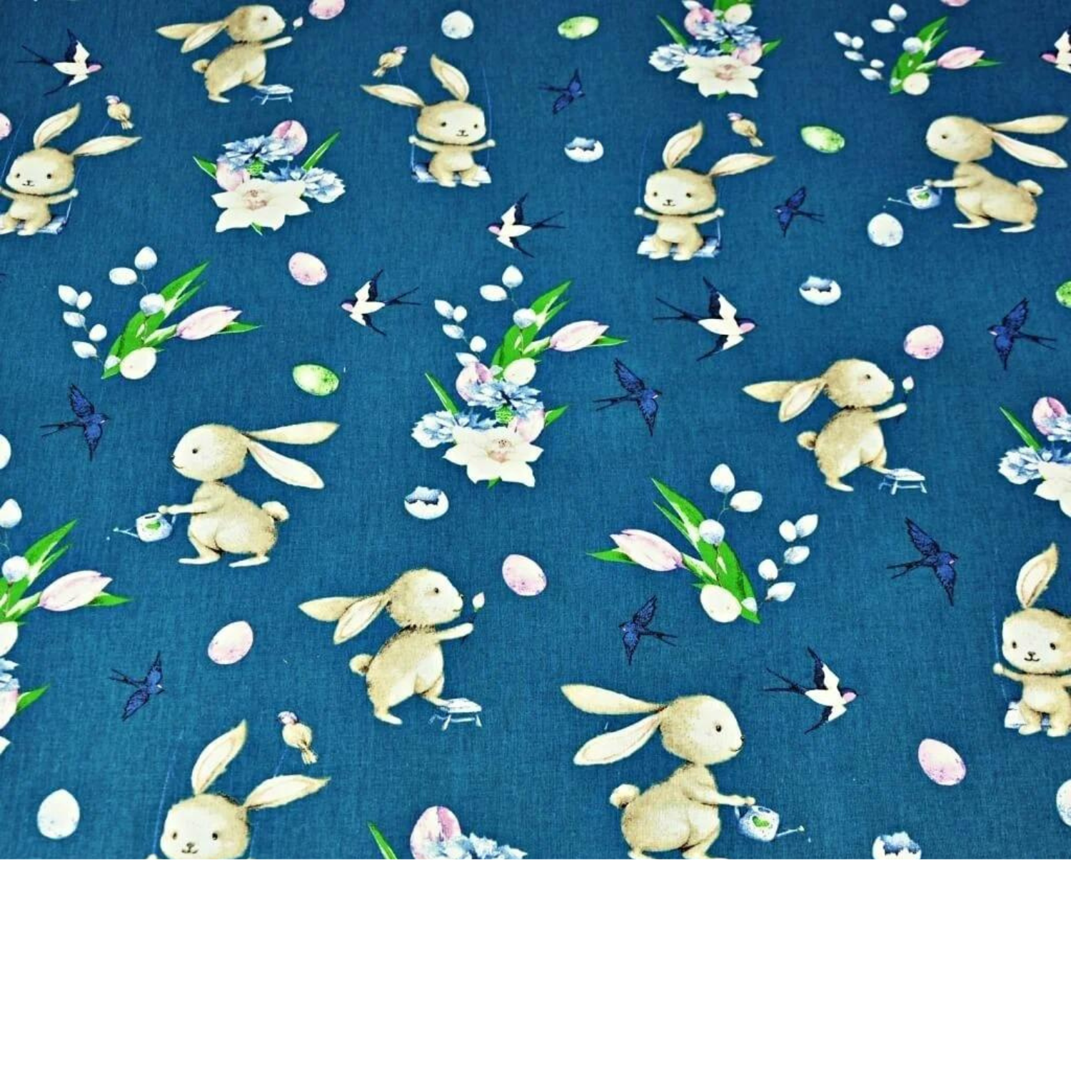 Tissu Coton Motif Lapins - Bleu