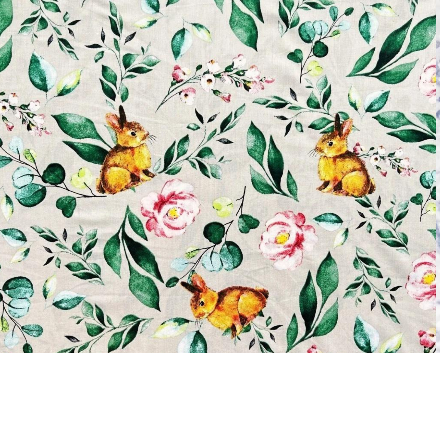 Tissu Coton Imprimé Fleurs Et Lapins