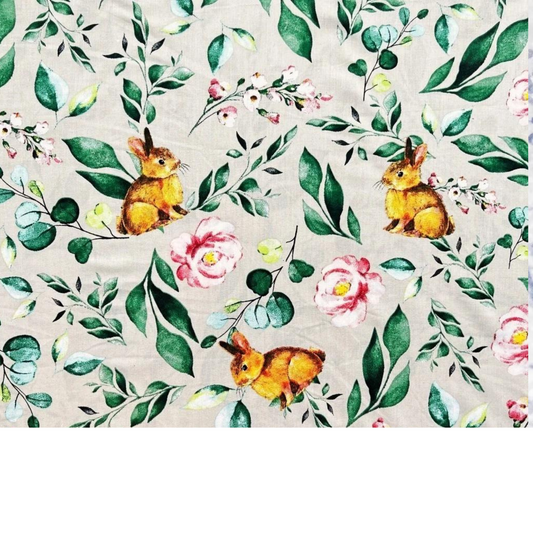 Tissu Coton Imprimé Fleurs Et Lapins