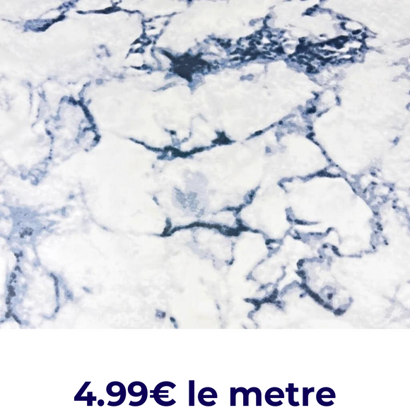 Tissu Coton Imprimé Effet Marbre - Bleu