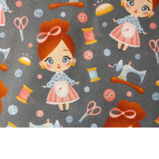 Tissu Coton Motif Couturière