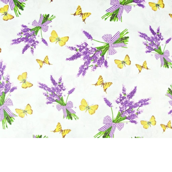 Tissu Coton Motif Papillons Et Lavande