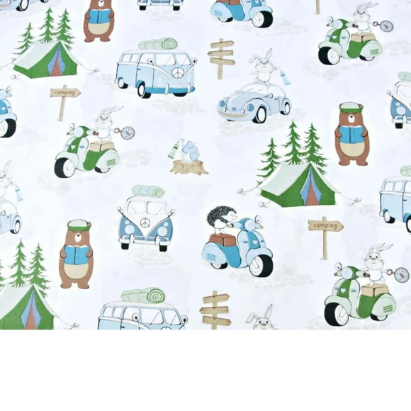 Tissu Coton Motif Animaux Camping