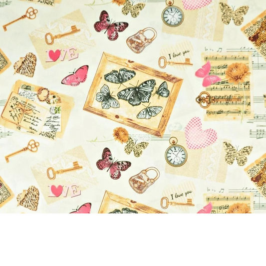 Tissu Coton Motif Vintage Papillons