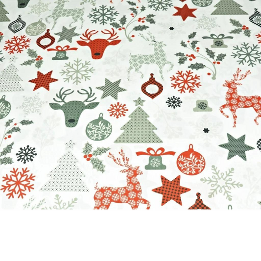 Tissu Coton Motif Noël - Rouge Et Gris