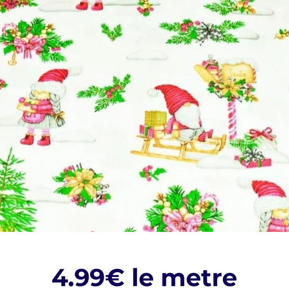 Tissu Coton Motif Noël Fond Blanc