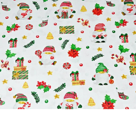 Tissu Coton Motif Noël Fond Blanc