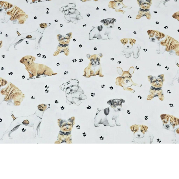 Tissu Coton Motif Chiens Fond Blanc