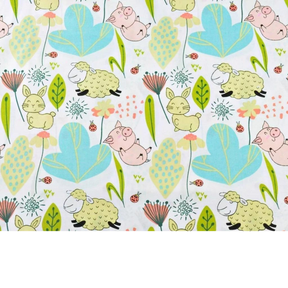 Tissu Coton Motif Moutons Et Cochons