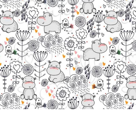 Tissu Coton Motif Hippopotames