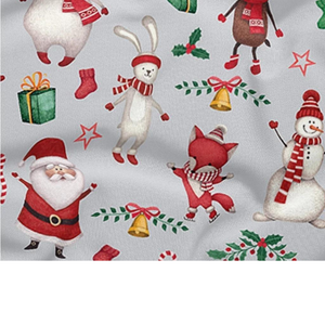 Tissu Coton Motif Noël - Gris